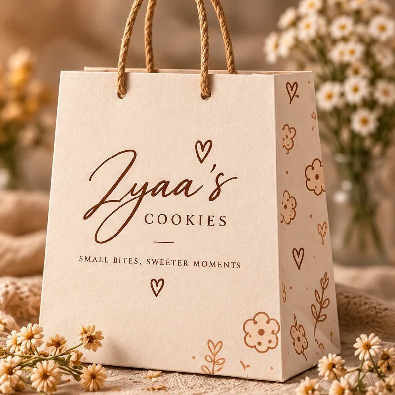 Paper bag Zyaa’s Cookies dengan pola hati dan cookies
