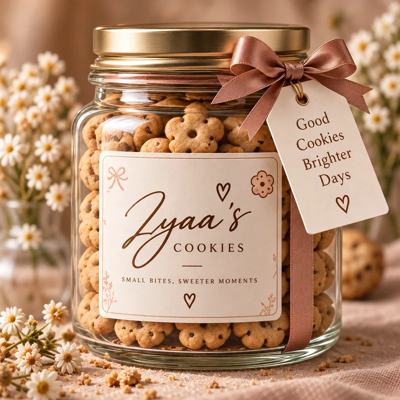 Stoples cookies bunga dengan tutup keemasan dan pita